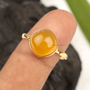 แหวน925สเตอร์ลิงสีเหลืองคุชชั่นขนาด10x10มม. ชุบทอง18K สำหรับงานแต่งงานใช้ได้ทั้งชายและหญิง - Product Image 4