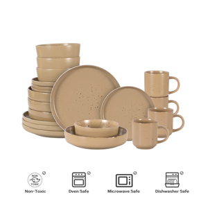 Super September Venta caliente Estilo nórdico redondo 20 piezas juegos de <span class=keywords><strong>vajilla</strong></span> de gres juego de plato y cuenco de cerámica beige mate moteado - Product Image 6