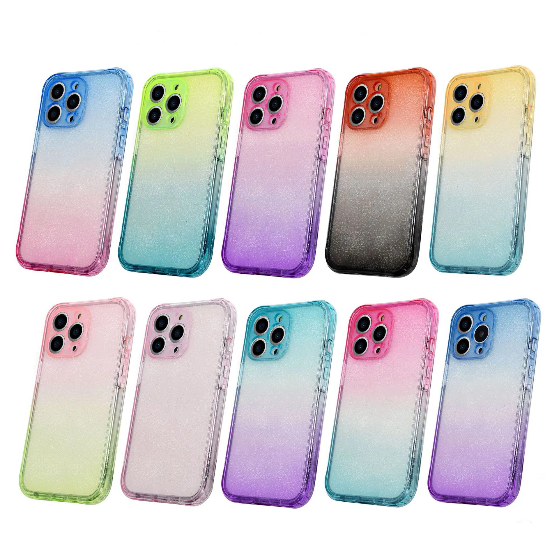 TPU 360 Protection Cell Phone Case FOR Iphone 6-13 Pro Gradient Clear Phone Case Iphone 13 Pro Max Case Glitter