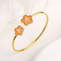 MIRADIA Moda Doble Flor 18K Chapado en Oro Pulsera de Acero Inoxidable Cinco Hojas Flor Joyería Mujeres Brazalete Pulseras