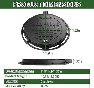 Coperchio per Pozzetto <span class=keywords><strong>in</strong></span> Ghisa Divino, Resistente, per Vialetti e Fosse Settiche, con Base, Rotondo, Nero, Antiscivolo, per Ispezione - Product Image 1