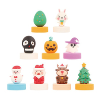 Cadeaux pour enfants : Tampons décoratifs amusants en plastique souple, motif poupée carrée de dessin animé, pour Noël et les fêtes, vente en gros