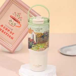 Stainless Steel Tumbler Insulated Travel Cup Art Print Straw Lid Heat Insulation <b>Large</b> Capacity Water <b>Mug</b> - Product Image 4
