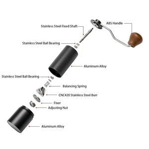 Cuerpo de aleación de Al <span class=keywords><strong>420</strong></span> rebabas de acero inoxidable Homeuse Espresso Mini Molino de mano pequeño café Manual portátil con mango de madera - Product Image 4