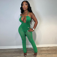Sadece varış yeşil tulumlar kadınlar için örgü pantolon Polka Dot tulum Lace Up aç geri Catsuit