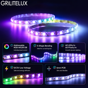 ไฟ LED แบบ RGBIC Addressable รุ่น WS2812B DC5V 60LEDs/m แผงวงจร PCB ขนาด 6 มม. พร้อมระบบ Pixel Mapping ที่ตั้งโปรแกรมได้ สำหรับแสดงโลโก้ - Product Image 4