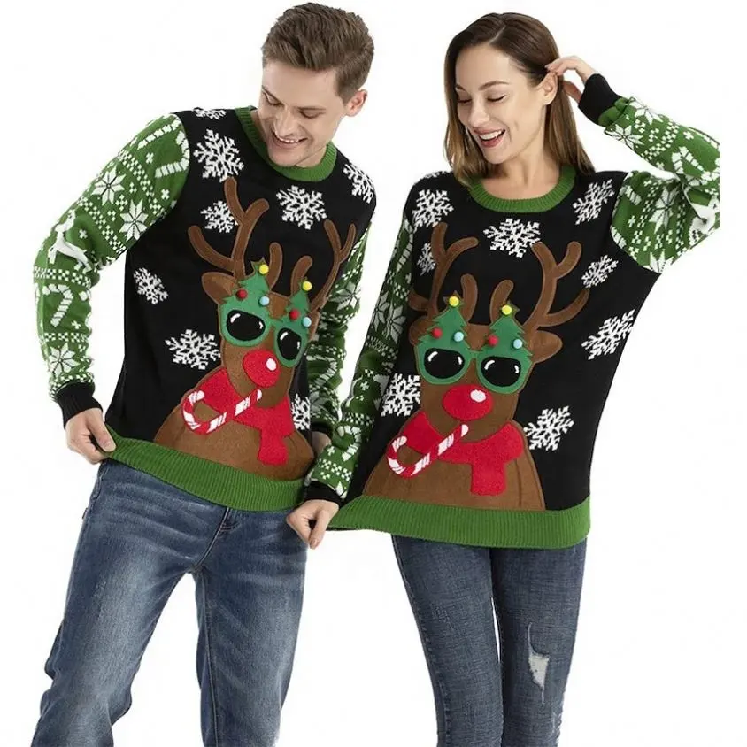 Custom Ugly Sweater Embossed Funny Christmas Couple Knitted Family Unisex Knitwear New Year Clothing
