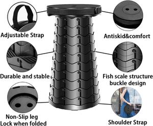 Tabouret pliant télescopique portable pour le camping en plein air, petit tabouret rond rétractable en plastique - Product Image 2