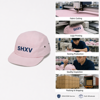Casquettes de camping 5 panneaux en sergé de coton rose pastel crème, non structurées, avec œillets métalliques, pour l'extérieur et le skate