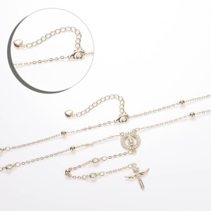 CM 보석 구슬 체인 지르콘 목걸이 금도금 크로스 칼라 산타 유다 로사리오 성모 마리아 14K 가톨릭 묵주 종교 - Product Image 4