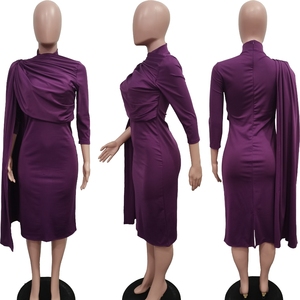 Vestidos de Mujer de Color Sólido, Cuello Medio Alto, Largo Medio, Estilo Irregular con Volantes, a la Moda - Product Image 3