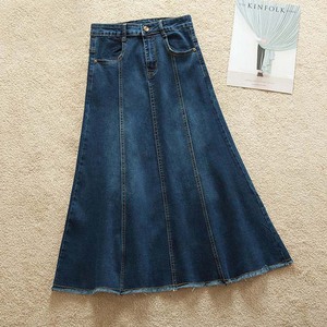 2021 Wholesale Fashionable Plain Dyed <strong>Pleated</strong> Long <strong>Denim</strong> Jean <strong>Skirt</strong> for Womens <strong>Skirts</strong> - Product Image 3