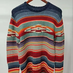 Suéter a rayas bohemio informal tejido a mano Olas degradadas de colores Motivo inspirado en paisaje intrincado Lana multicolor/Cachemira - Product Image 1