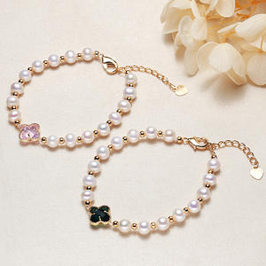 Bracelet baroque Zhuji en perles d'eau douce rondes de 5 mm, plaqué or-cuivre, bijoux fantaisie pour femmes, vente en gros - Product Image 2