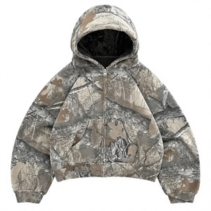 Sudadera con capucha de forro polar camuflado con cremallera, estilo oversize, con bolsillo canguro y capucha de 3 paneles para hombre - Product Image 1