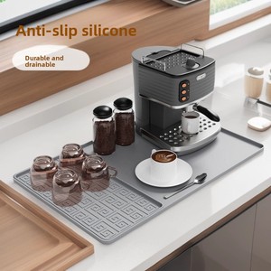 2 in 1 Silicone Coffee Maker <b>Bar</b> <b>Mat</b> with Raised Edge Espresso Machine Pad Dish Drying <b>Mat</b> Table Usage Countertops Accessory - Product Image 5