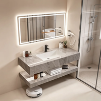 Vente directe usine, Meuble-lavabo mural moderne de luxe léger avec comptoir en pierre frittée et miroir LED intelligent OEM/ODM