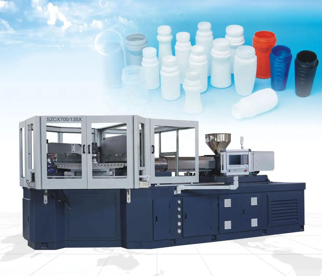 taizhou huangyan SZCX700/135X biggest size injection blow moulding machine for yogurt bottle making