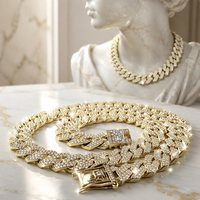 Collier Hip Hop Bling en Alliage Or PVD 18K et Argent, Maillons Cubains Sertis de Zircons Cubiques, Fermoir Boîte, Vente en Gros, Personnalisation OEM