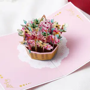 2024 Mothe's Day flower basket 3D Pop Up Manor Flower Basket Spring Outing Greeting Gift Cards