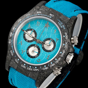 Montre-bracelet chronographe Majestic en carbone forgé, cadran bleu turquoise craquelé, montre pour homme Arabian Nights - Product Image 3