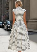 Robe longue élégante sans manches à pois en spandex pour femme, col montant, coupe trapèze, style vintage, idéale pour les cocktails et les invitées de mariage