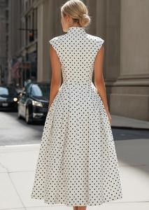 Vestido Maxi Elegante de Fiesta con Cuello Alto y Estampado de Puntos de Spandex sin Mangas para <span class=keywords><strong>Mujer</strong></span>, <span class=keywords><strong>Estilo</strong></span> Vintage, Línea A, para Invitadas de Boda - Product Image 3