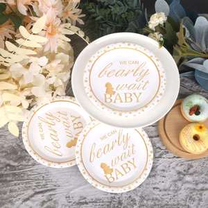 Vaisselle jetable OEM 9 pouces Hello Sweet Baby, style moderne or et blanc, vente chaude, directement de l'usine pour fêtes d'anniversaire - Product Image 1