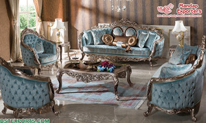 Juego de Sofás Maharaja con Mesa de Centro, Muebles de Madera de Teca Tallada, Acabado Blanco y Dorado para Sala de Estar - Product Image 6