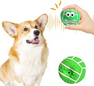 Giocattolo interattivo del cane del viso sorridente con il suono pungente giallo dei denti del lattice che digrignano la palla casuale stile 3D uso quotidiano della fornitura di animali domestici - Product Image 5