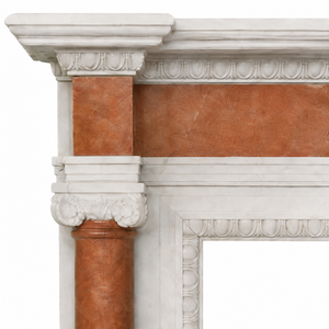 Traditional Marble <b>Fireplace</b> Mantel With Ornate Carving White & Cloudy Rosa Stone Indoor Wood Burning Hearth For Living Room - Product Image 3