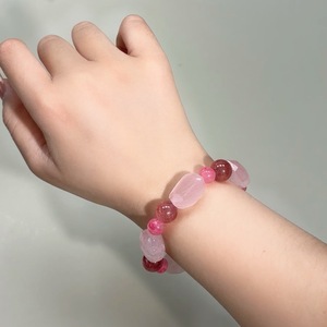 Low MOQ OEM ODM Pink Crystal Matching Set Natural Rose Strawberry Quartz <b>Beaded</b> <b>Bracelet</b> Necklace Women Gift Jewelry Wholesale - Product Image 2