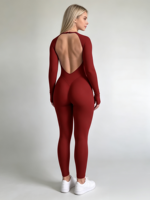 Combinaison une pièce sans couture pour femme à manches longues et découpe au dos, 90 % nylon 10 % élasthanne, pour entraînement, yoga, gym, fitness et sport