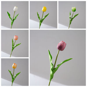 Tulipe artificielle CallaFloral, branche unique, jaune et blanc, décoration intérieure, bouquet de mariage, arrangement floral - Product Image 3
