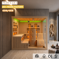 Ruang Sauna Inframerah Jauh Modern PLOUTARA, Kubus Kaca, Kursi Ergonomis, Kayu Hemlock Kanada, Plafon Starlight, Ramah Lingkungan