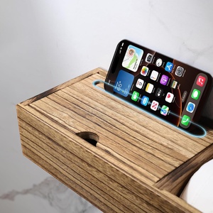 Portarotolo di Carta Igienica in Legno Rustico con Cassetto Nascosto, <span class=keywords><strong>Porta</strong></span> Telefono e <span class=keywords><strong>Salviette</strong></span>, Organizzatore <span class=keywords><strong>per</strong></span> <span class=keywords><strong>Bagno</strong></span> in Stile Fattoria - Product Image 3
