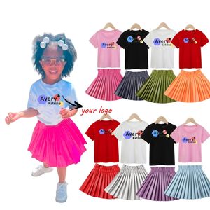 Mode enfants noir à manches courtes chemise raglan robe évasée ensemble bébé filles lettres conception tenue <span class=keywords><strong>pour</strong></span> le printemps automne - Product Image 2