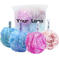 Éponge de bain et de douche en plastique longue Gmagic Spa, 4 paquets de 60 g chacun, brosse exfoliante en maille écologique, boule d'éponge, 4 couleurs