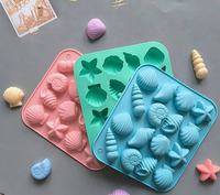 Moule en silicone marin à 16 cavités, forme coquillage, étoile de mer, conque, pour bonbons, chocolat, pudding, décoration de gâteaux, pâtisserie