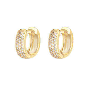 Foxi Jewelry OEM ODM Micro Pave CZ Pendientes <span class=keywords><strong>de</strong></span> diamantes Vintage Gold Circle Geometric Dangle Hoop Earring para mujer - Product Image 1