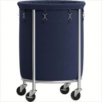 Panier à linge roulant de 170 L avec sac amovible et cadre en acier, chariot à linge rond avec 4 roulettes