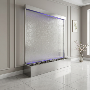 Modern Design Indoor Movable Rain Curtain LED Lights Glass Waterfall Wall Ornament Sea Life Theme Wireless Remote Tempered Glass - Product Image 1