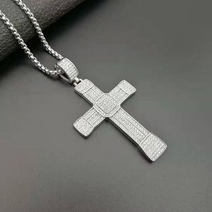 Titanium Steel <b>Cross</b> Pendant Necklace Gold Plated Pave Setting Men's Hip Hop Jewelry Party Fashion Necklace - Product Image 2