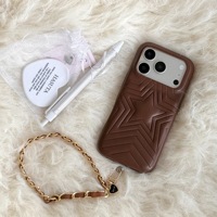 Casing HP Apple 17 Pro Motif Bintang Lima Berbahan Kulit Leci, Terlaris dan Populer, Dilengkapi Rantai Genggam dan Hiasan Hati