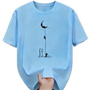 Maglietta con grafica di un astronauta che si dondola sulla luna crescente, maglietta artistica creativa Minimalist Space Dreamer. T-shirt Oversize in Cotone a Maniche Corte Stile Streetwear Casual - Product Image 6