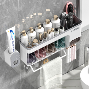 Xinhang Wholesale Manufacture Modern Wall Mounted Bathroom Organizer with <strong>Toothpaste</strong> <strong>Dispenser</strong> &amp; Toothbrush Holder - Product Image 6