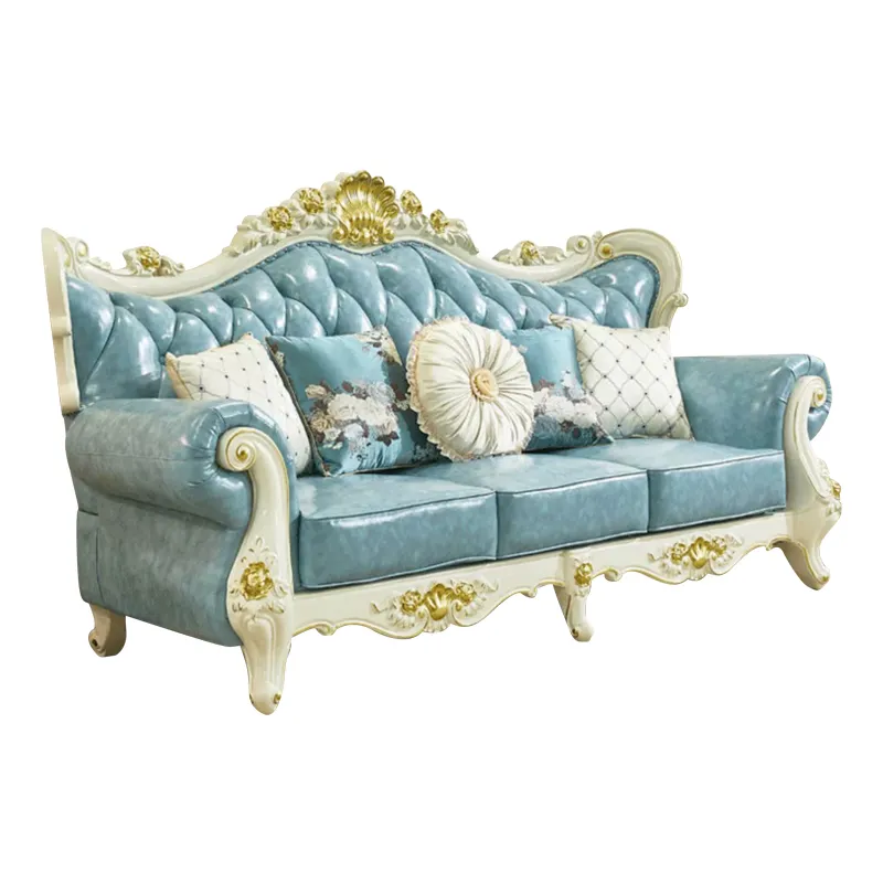 Роскошный Европейский стиль Вилла диван набор деревянный диван мебель модульная классическая гостиная кожаный диван