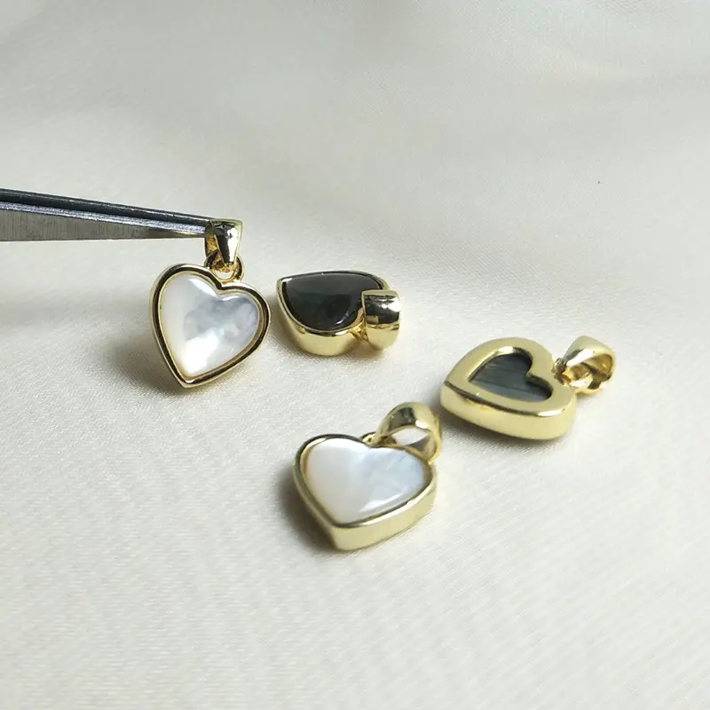 Fashion copper plated 18k gold mother of pearl heart shaped charms pendants for jewelry making diy