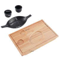 Ensemble de casseroles à frire profondes en fonte personnalisées en usine, ustensiles de cuisine, avec plateau en chêne