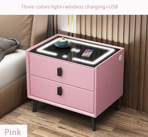 Table de <span class=keywords><strong>chevet</strong></span> VL en verre trempé avec haut-parleur, chargeur latéral et lumière LED - Product Image 2